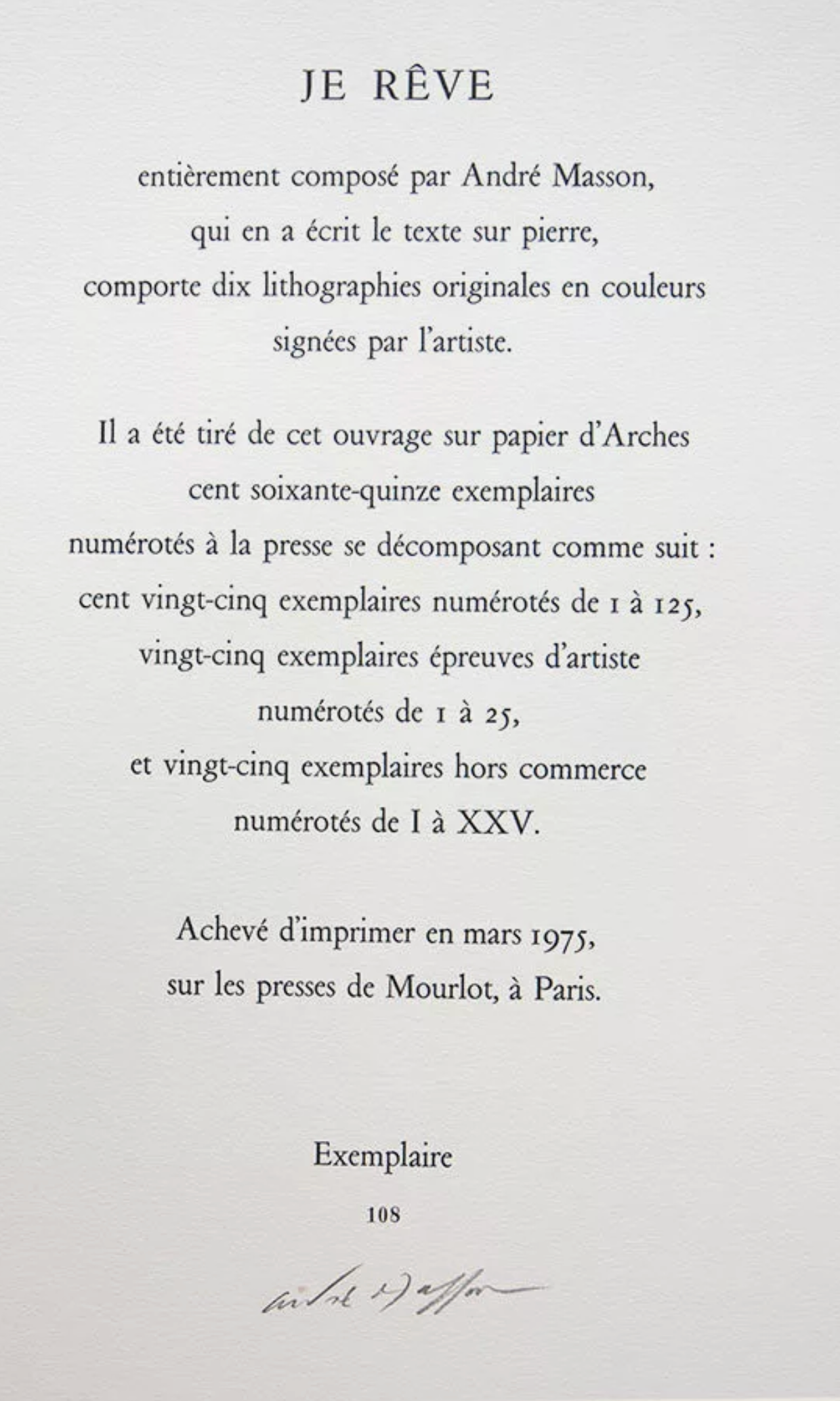 Andre MASSON Lithograph HAND #’ed & SIGNED on Arches ORIGINAL w/Archival FRAMING