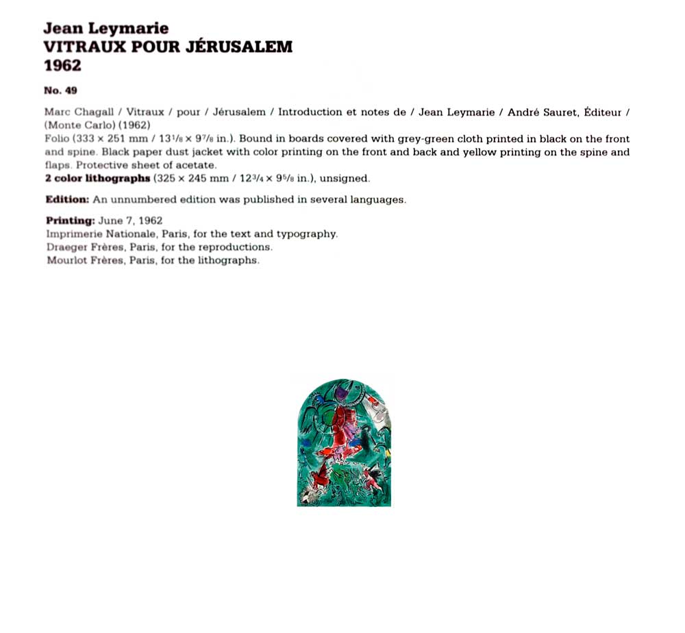 Marc CHAGALL Lithograph LIMITED Edition "Gad" + Cat .Ref.c49 w/Gallery Frame