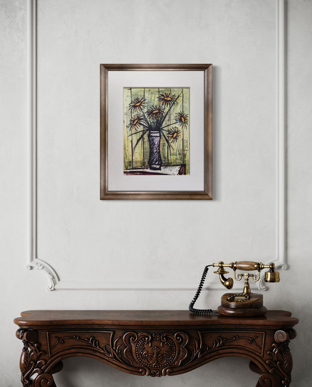 Bernard Buffet Sunflowers Lithograph Signed Limited Edition | Framed Mid Century Modern Art