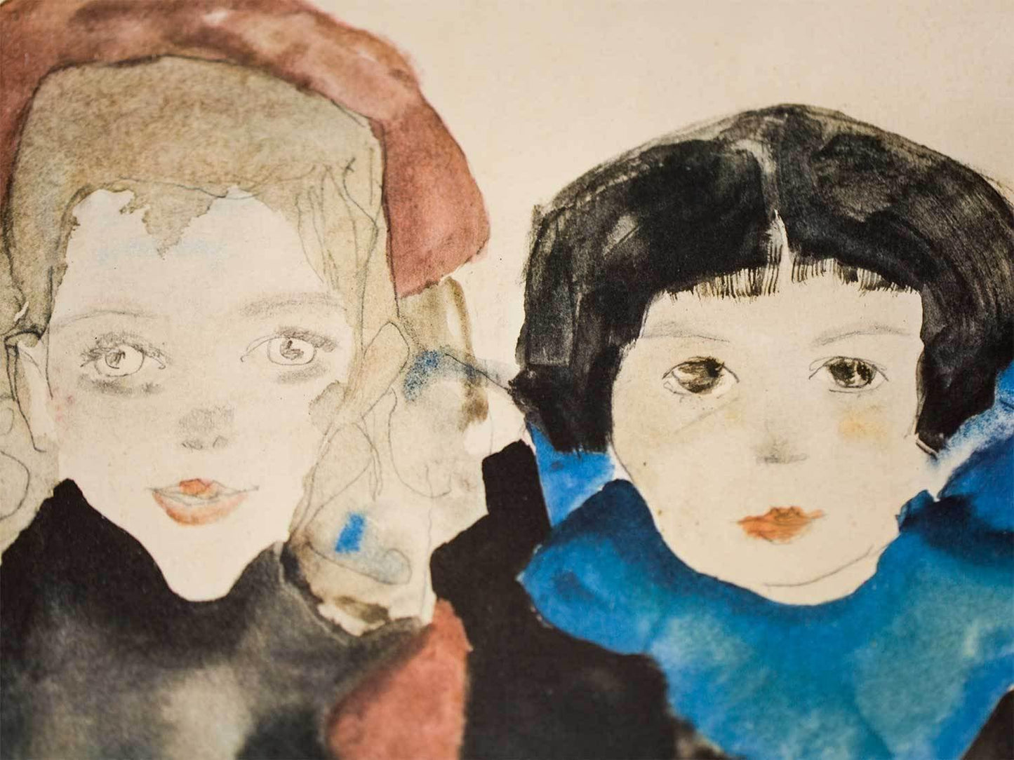 Egon SCHIELE Lithograph “Two Little Girls” SIGNED #‘ed Limited Ed: w/Frame