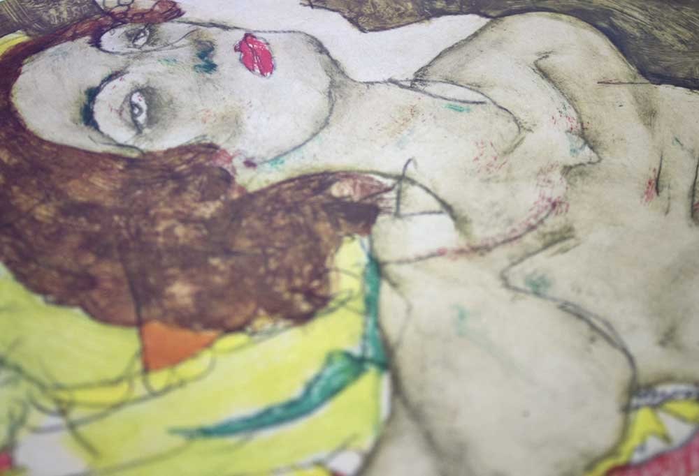 Egon Schiele Lithograph "Two Reclining Models Entwined"