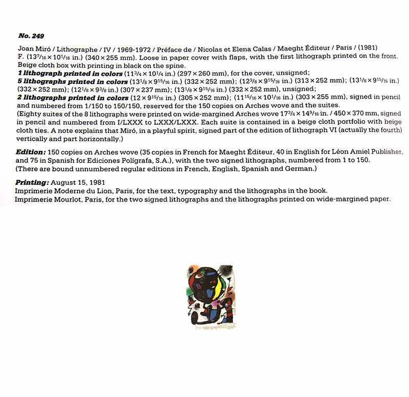 Joan Miro Original Color Lithograph Paris 1981