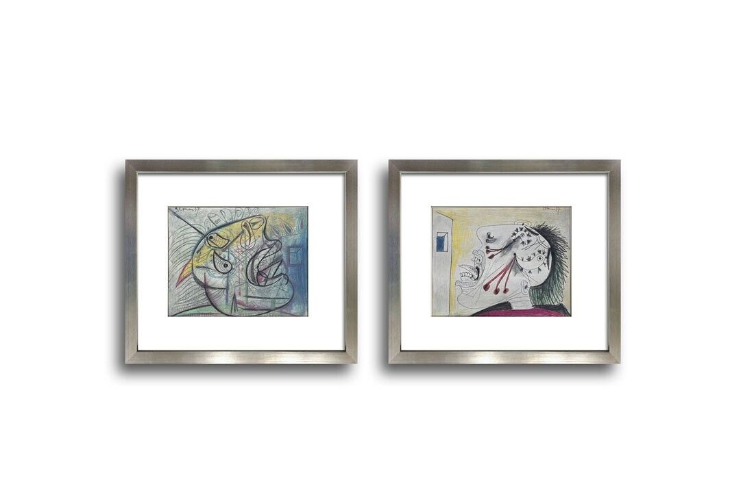 Pablo Picasso Guernica Preparatory Lithographs “Mai 37” Limited Edition Set of 2 Custom Framed