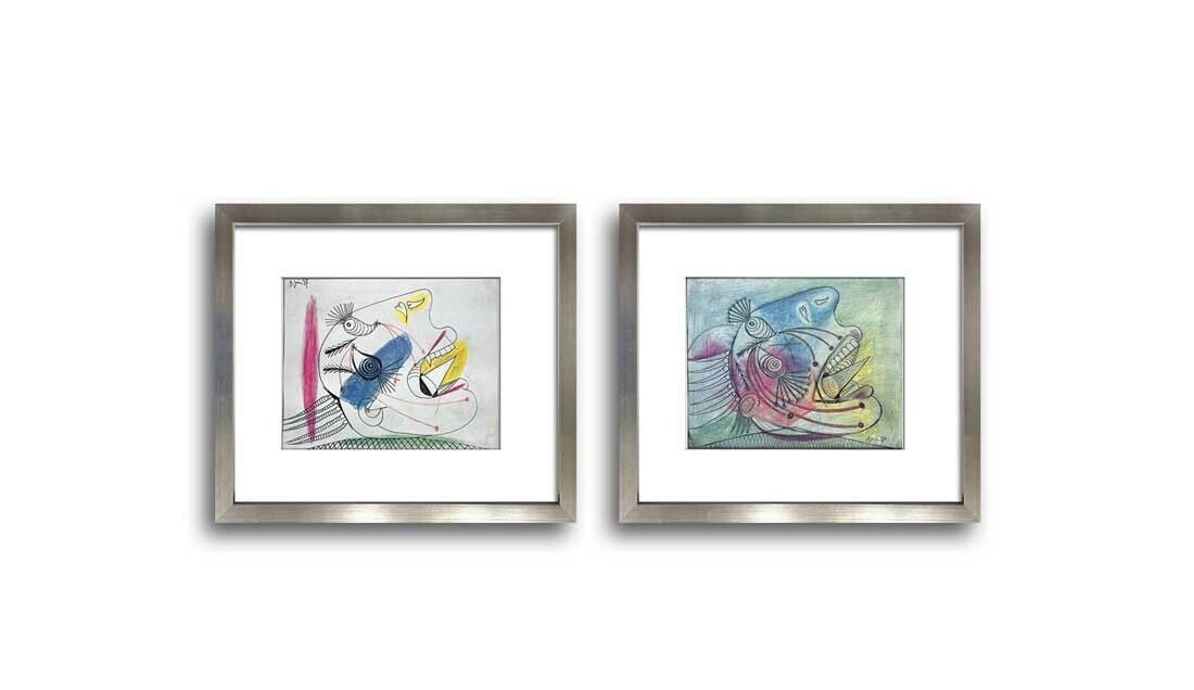 Pablo Picasso Guernica Preparatory Lithographs Limited Edition Set of 2 Custom Framed