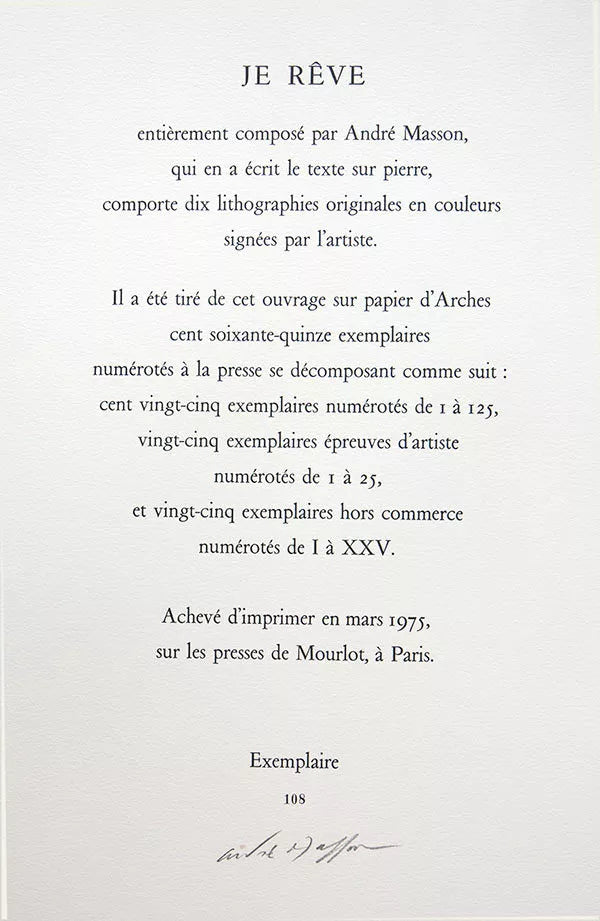 Andre MASSON Lithograph HAND Signed Ltd. ed. ORIGINAL w/Archival FRAMING