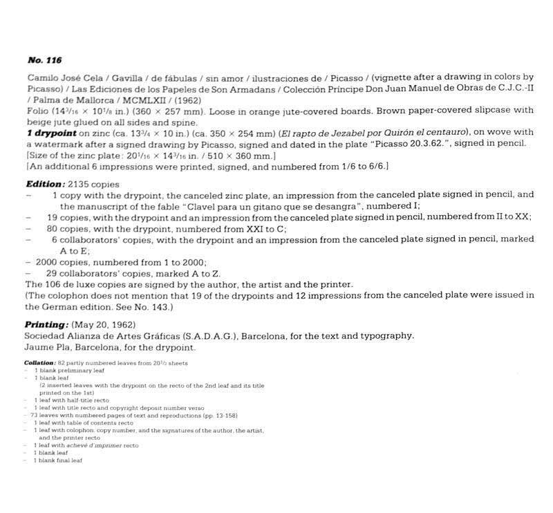 Pablo Picasso Lithograph "Las Horas de la Tarde"