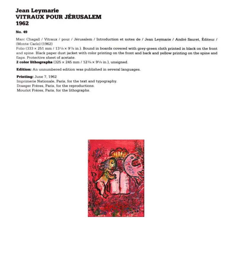 Marc Chagall Lithograph Limited Edition Original 1962 w/Cat .Ref.c49 w/Frame Included