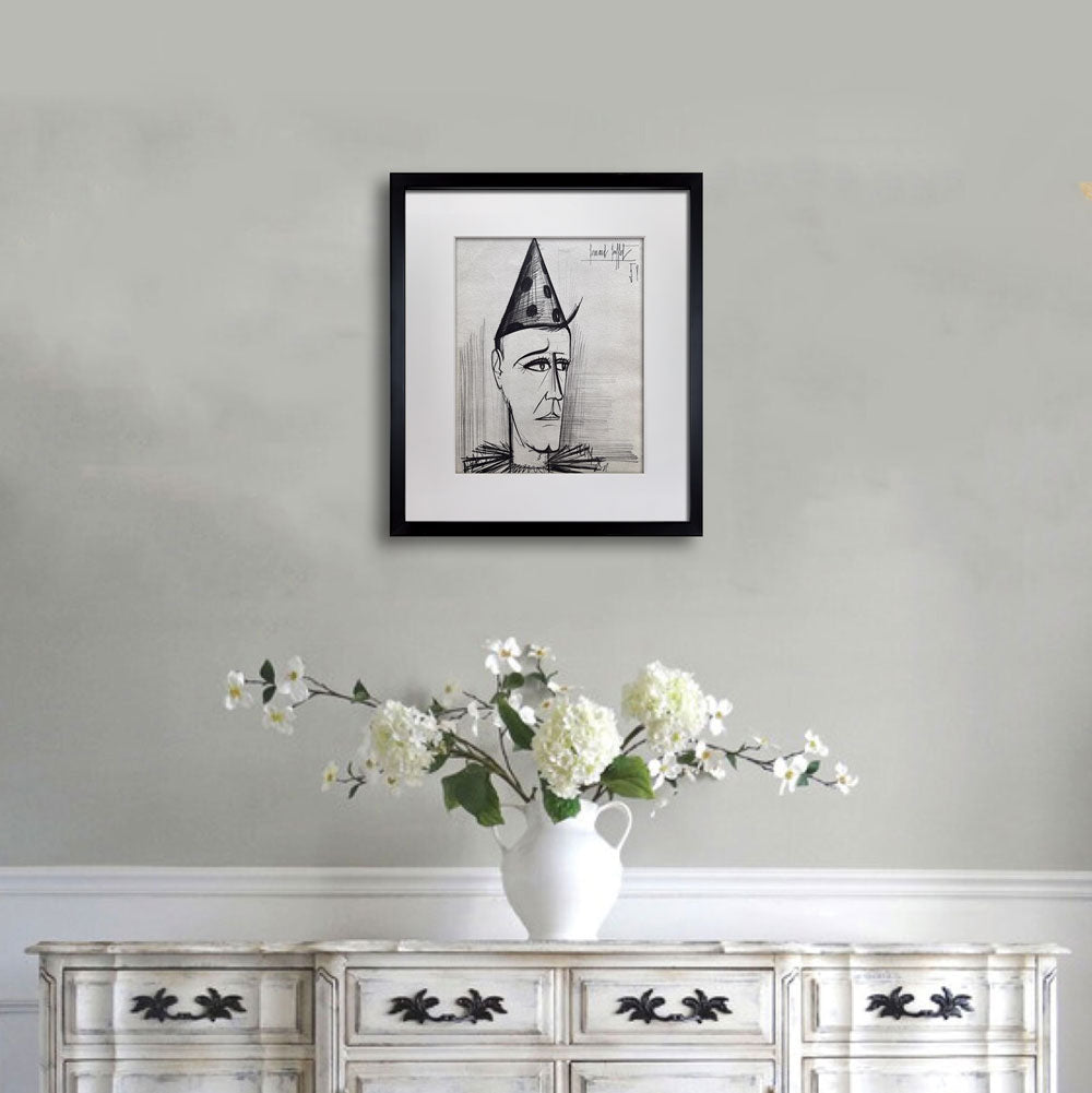 Bernard Buffet Limited Edition Lithograph Clown b/w *SIGN w/Frame Included