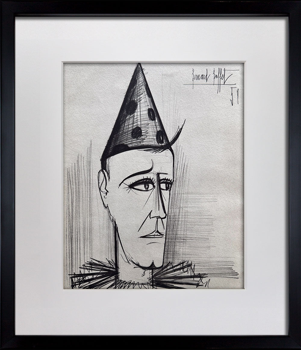 Bernard Buffet Limited Edition Lithograph Clown b/w *SIGN w/Frame Included