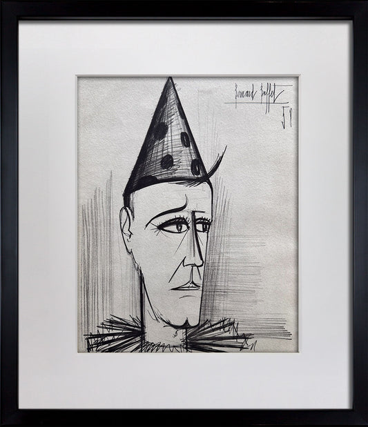 Bernard Buffet Limited Edition Lithograph Clown b/w *SIGN w/Frame Included