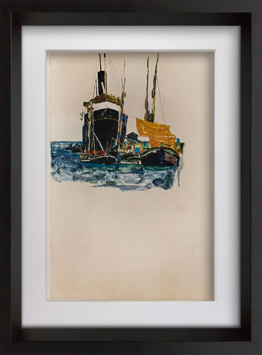 Egon Schiele Lithograph "“Boats at Trieste”