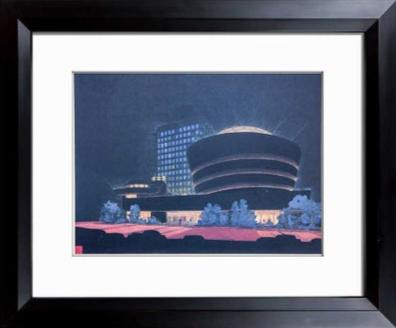 Frank Lloyd WRIGHT Lithograph LTD Ed. Solomon R. GUGGENHEIM at night w/Frame