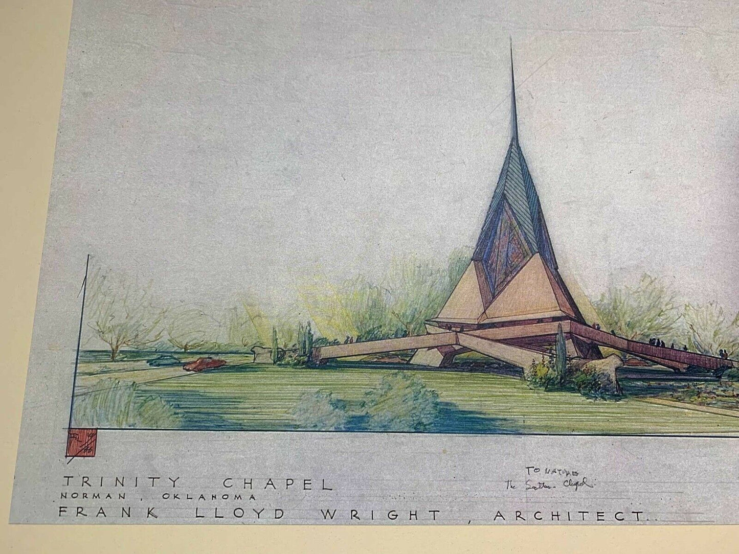 Frank Lloyd WRIGHT SIGNED #’ed LIMITED Ed. "Trinity Chapel" w/Frame Included