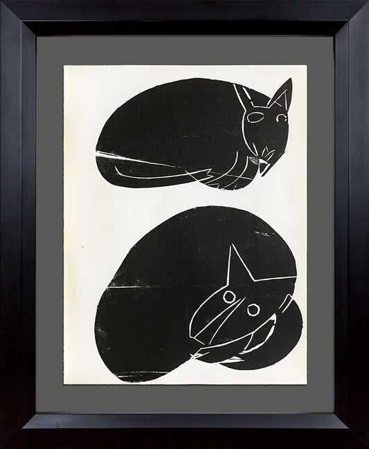 Hap Grieshaber ORIGINAL Woodcut, (Cats) 1964 w/Archival Frame