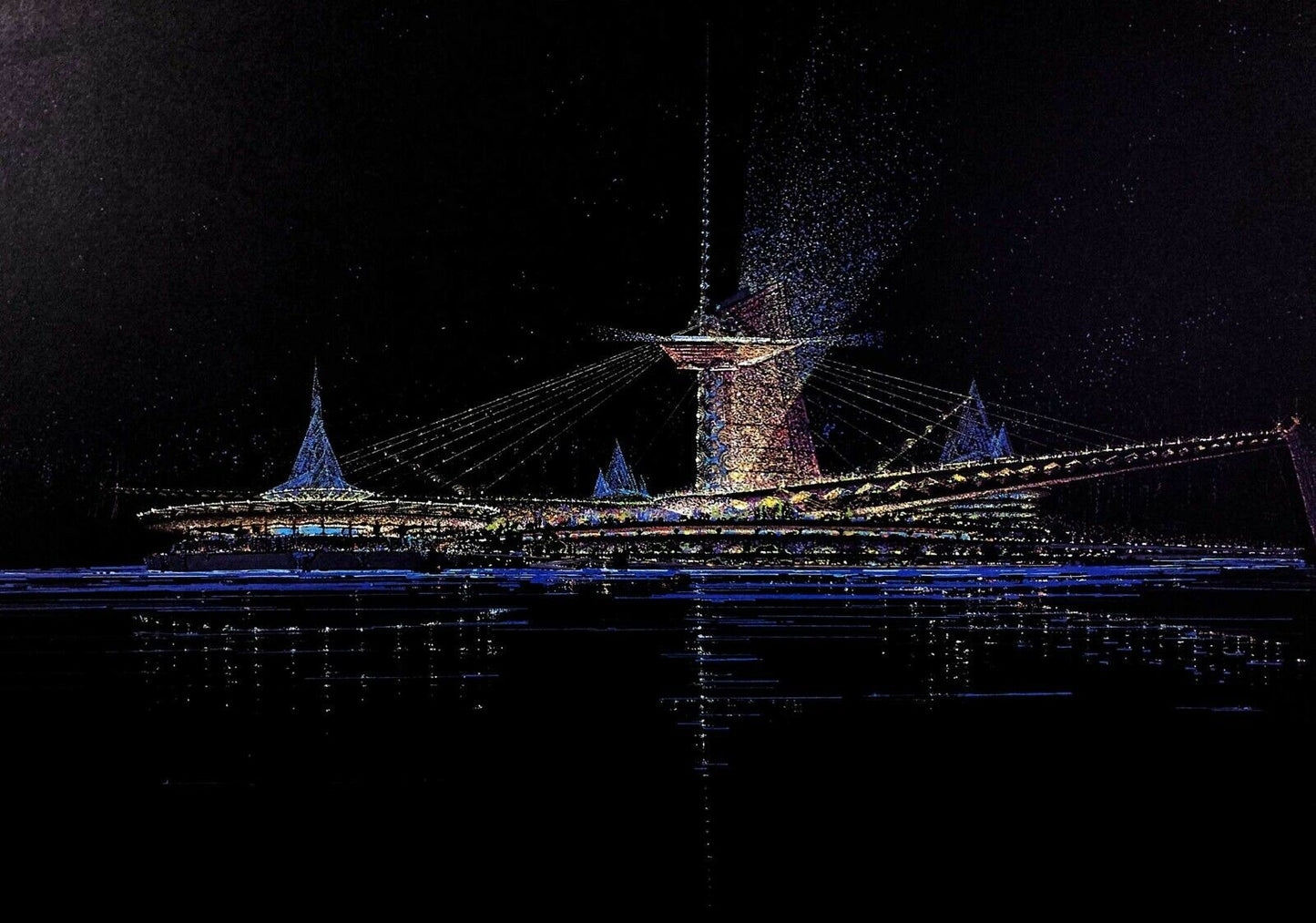 Frank Lloyd WRIGHT Lithograph #’ed Ltd Ed. Suspension Bridge Pittsburgh w/FRAME