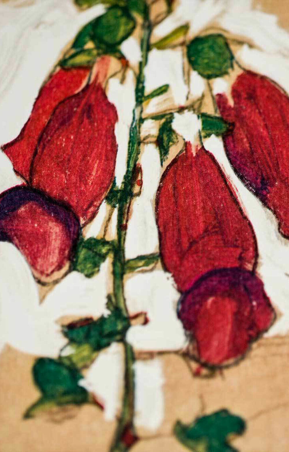 Egon SCHIELE Lithograph Gouache "Red Foxglove" 1910 LIMITED ED. w/Frame