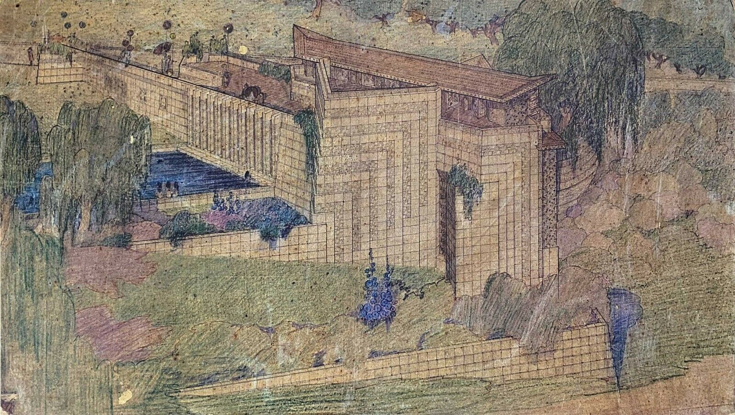 Frank Lloyd WRIGHT Lithograph "Kindergarten for Aline Barnsdall, LA.." 1923