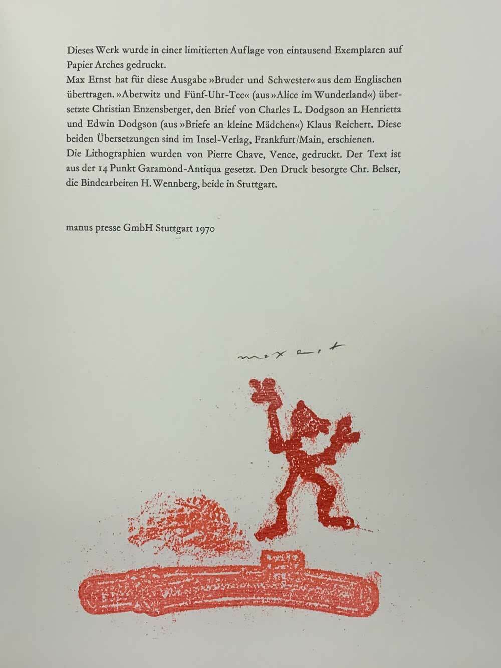 Max ERNST Lithograph ORIGINAL Limited Ed. "Nachwort" on Arches w/Archival Frame