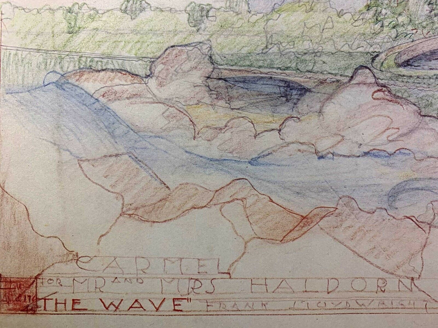 Frank Lloyd WRIGHT Lithograph SIGN Stuart Haldorn House "The Wave" 1945 w/Frame