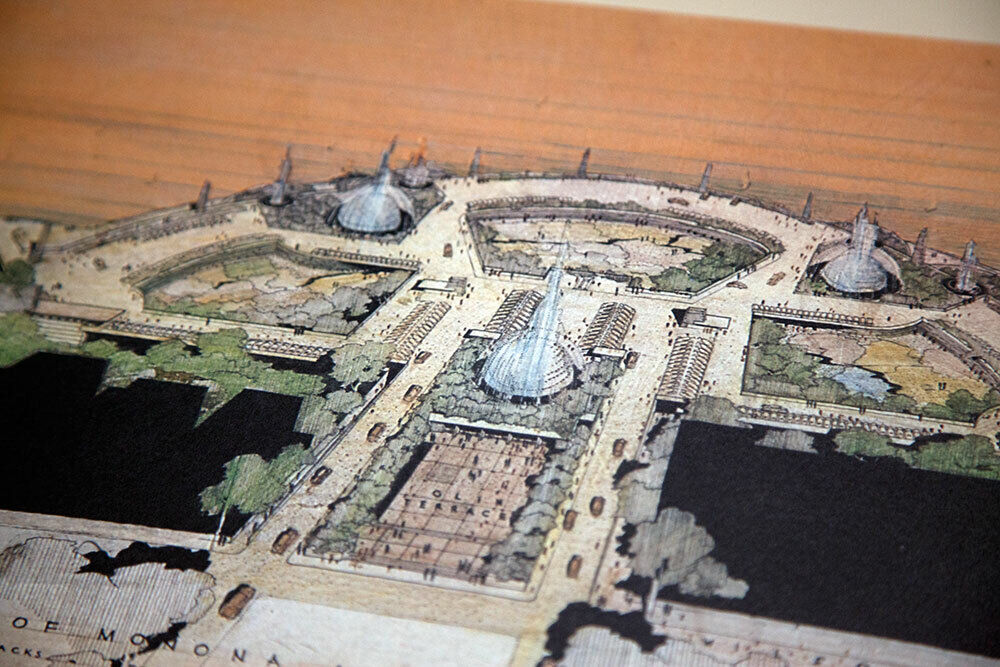 Frank Lloyd WRIGHT Lithograph "Monona Terrace Civic Center" w/Frame