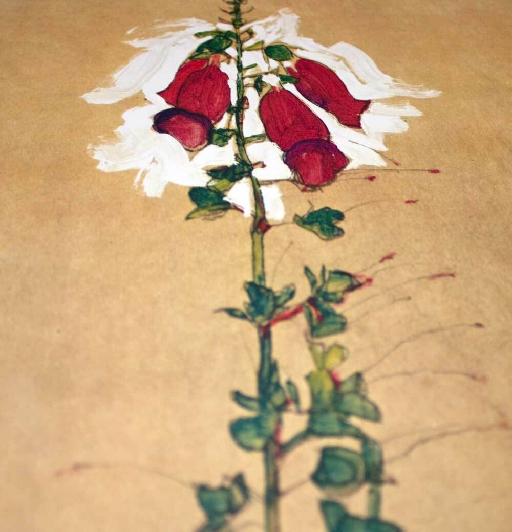 Egon SCHIELE Lithograph Gouache "Red Foxglove" 1910 LIMITED ED. w/Frame