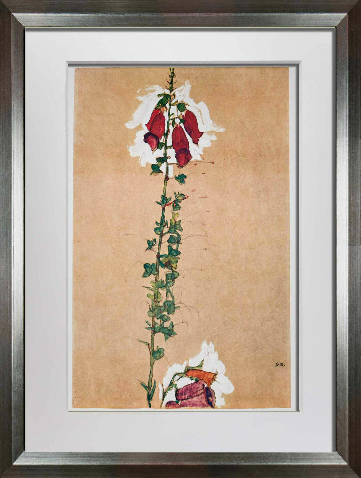 Egon SCHIELE Lithograph Gouache "Red Foxglove" 1910 LIMITED ED. w/Frame
