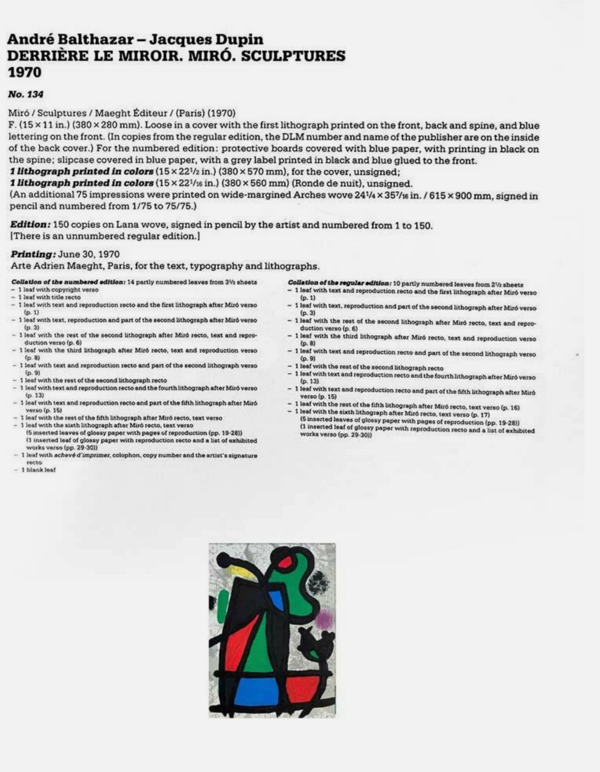 Joan Miro Original Color Lithograph 1970 | Cramer 134 | Limited Edition | Custom Framed