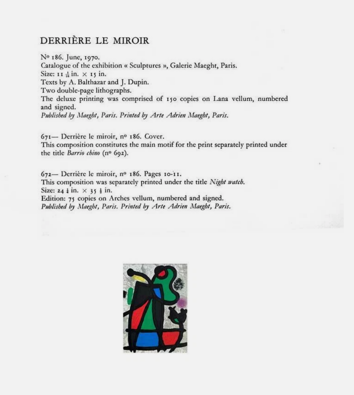 Joan Miro Original Color Lithograph 1970 | Cramer 134 | Limited Edition | Custom Framed