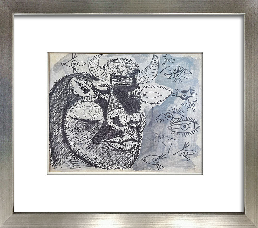 Pablo Picasso Guernica Bull Study Lithographs Limited Edition Set of 2 Custom Framed