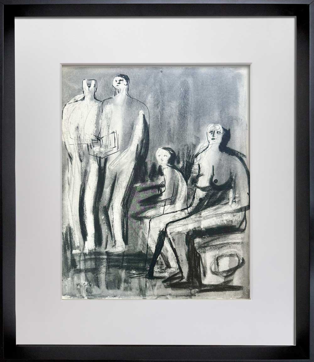 2 Henry MOORE Lithographs STUDY Unesco Group Family, (2pcSET) Limited Edition 1958