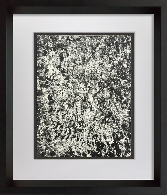 Francois Fiedler 1972 original abstract lithograph inspired by the Spiritual Canticles, featuring expressive black and white gestural forms and textures, professionally custom framed with museum matting and black wood frame.
