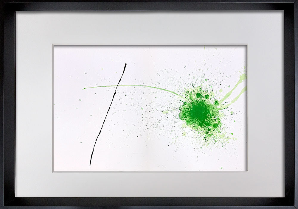 Framed Joan Miró lithograph from 1971 featuring abstract colorful shapes and expressive lines on paper displayed against a neutral background
