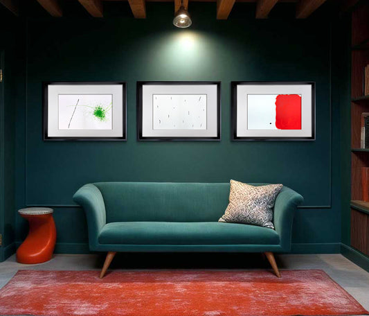 Joan Miro lithograph set of 3 framed abstract prints 1971 modern wall art gallery display