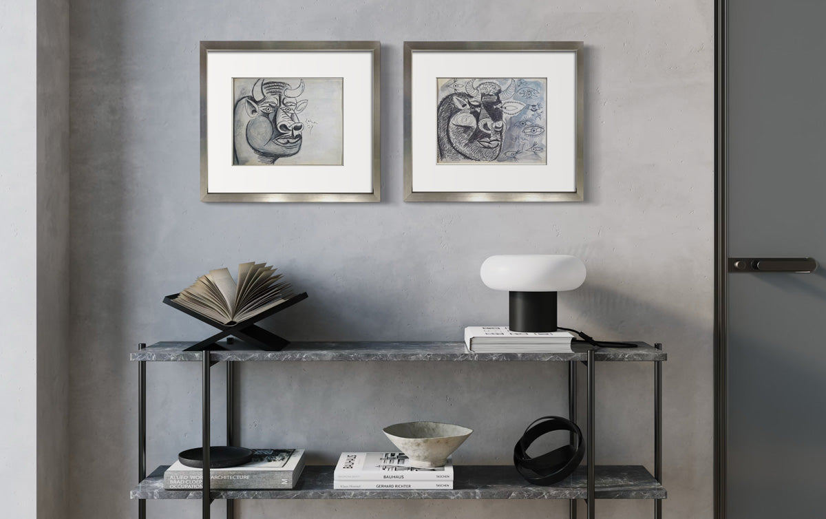 Pablo Picasso Guernica Bull Study Lithographs Limited Edition Set of 2 Custom Framed