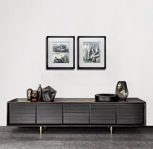 2 Henry MOORE Lithographs STUDY Unesco Group Family, (2pcSET) Limited Edition 1958