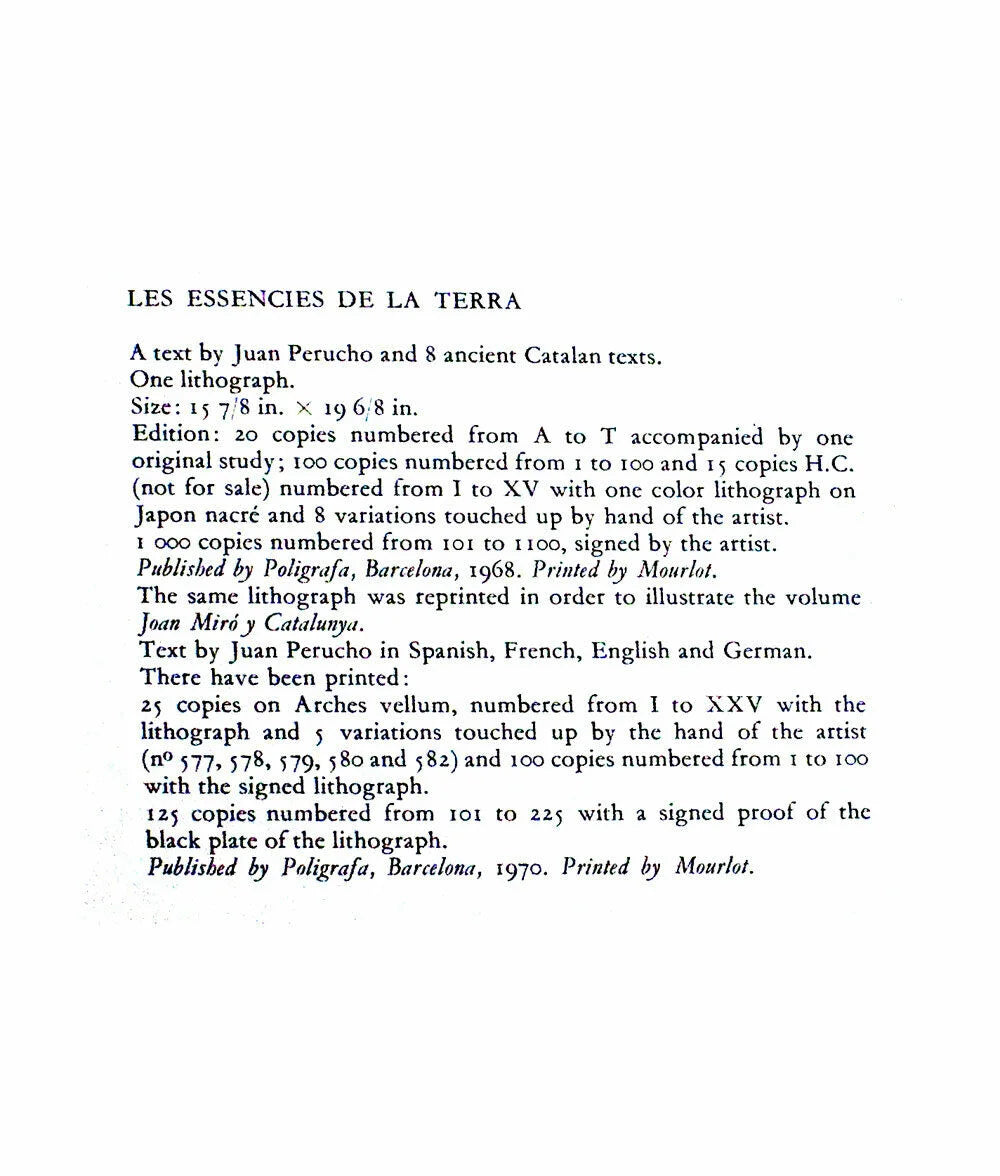 Joan Miro Original Double Lithograph No. Ltd. Edition no. 218