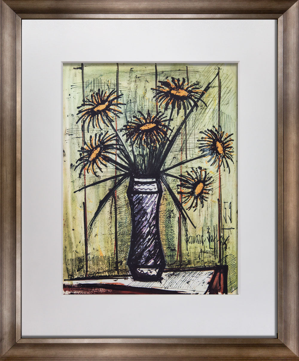 Bernard Buffet Sunflowers Lithograph Signed Limited Edition | Framed Mid Century Modern Art