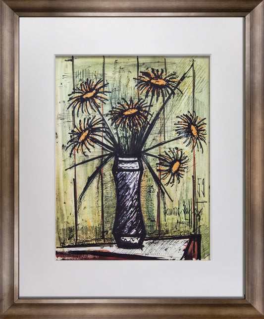 Bernard Buffet Sunflowers Lithograph Signed Limited Edition | Framed Mid Century Modern Art
