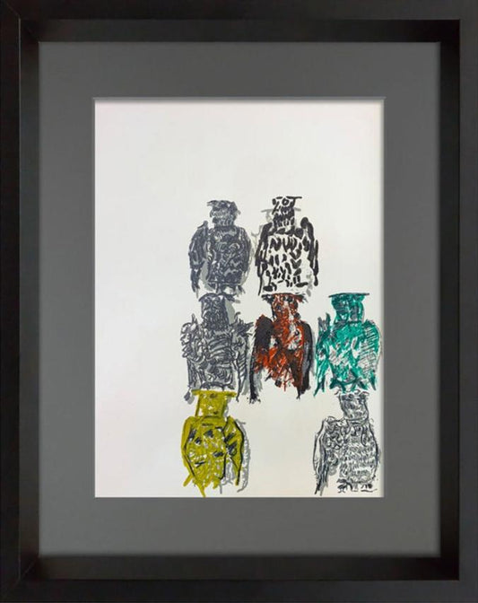 Jean-Paul RIOPELLE Original COLOR Lithograph LIMITED Ed. 1970 (Owls) w/ FRAME