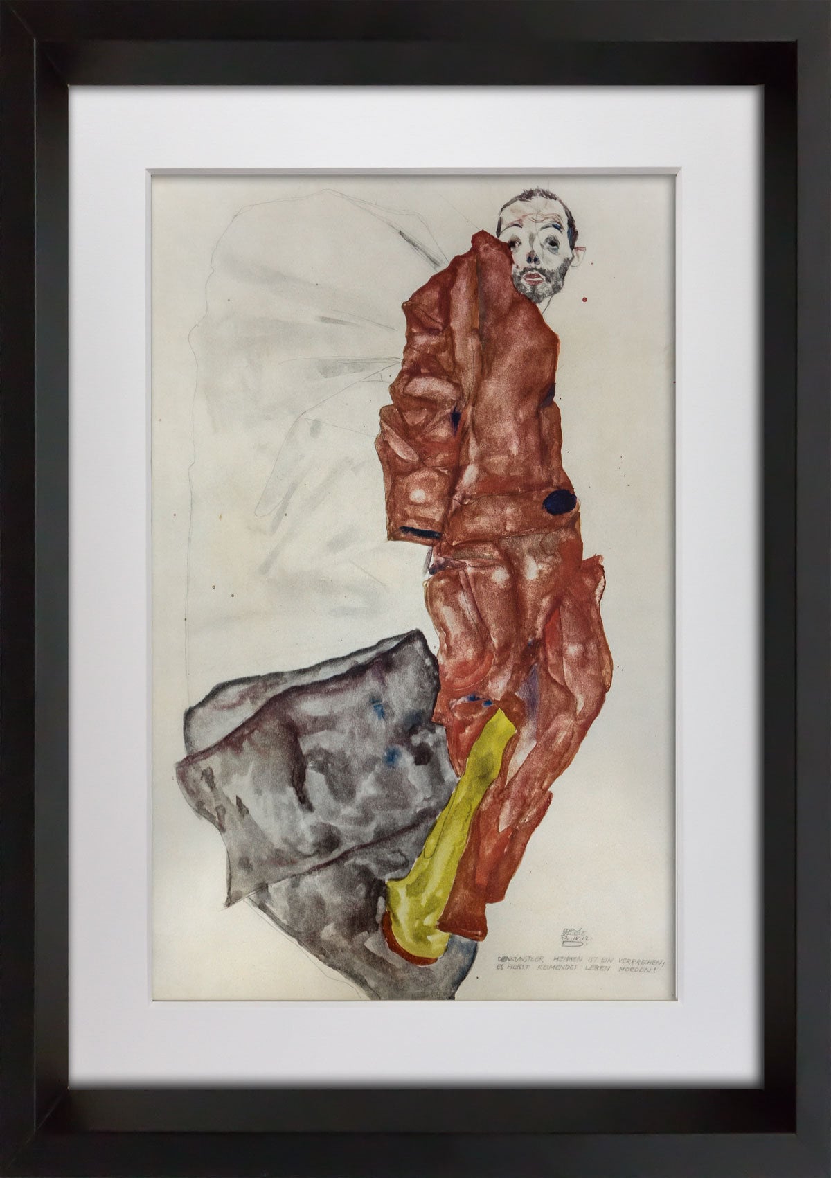 Egon SCHIELE Lithograph "Self Portrait as Prisoner" SIGNED Dated w/Frame