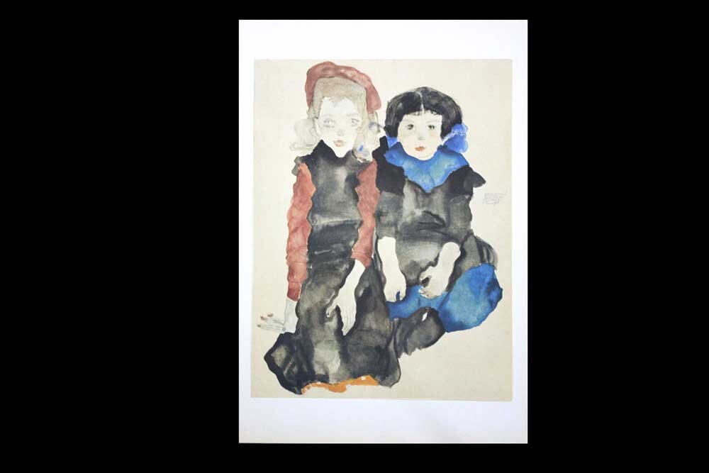Egon SCHIELE Lithograph “Two Little Girls” SIGNED #‘ed Limited Ed: w/Frame