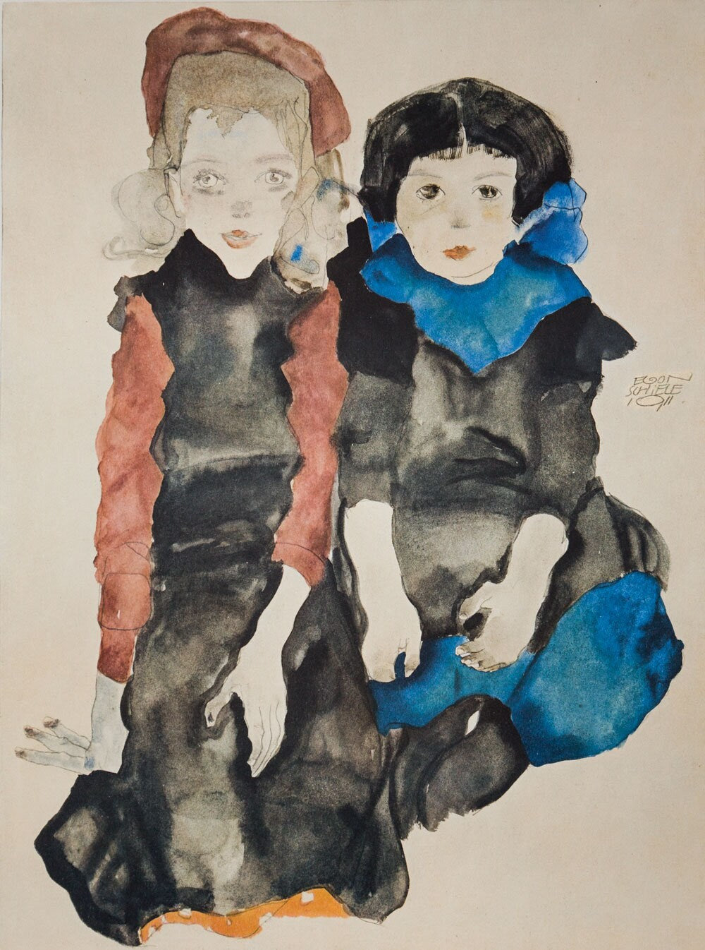 Egon SCHIELE Lithograph “Two Little Girls” SIGNED #‘ed Limited Ed: w/Frame
