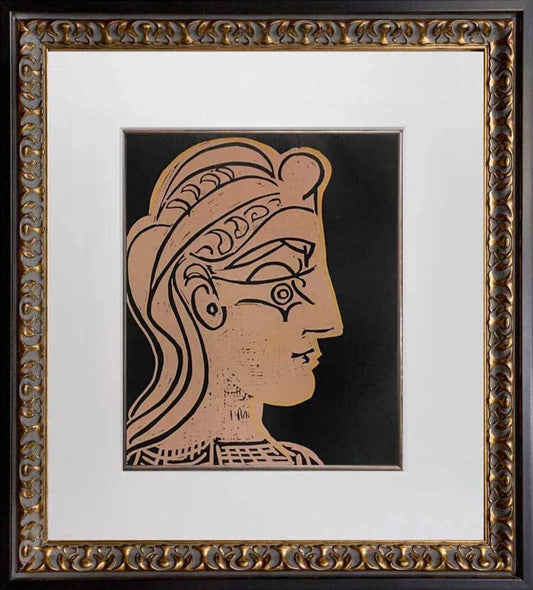 Pablo Picasso LINOGRAVURE Ltd Edition - "Tete de femme" 1959 w/Frame