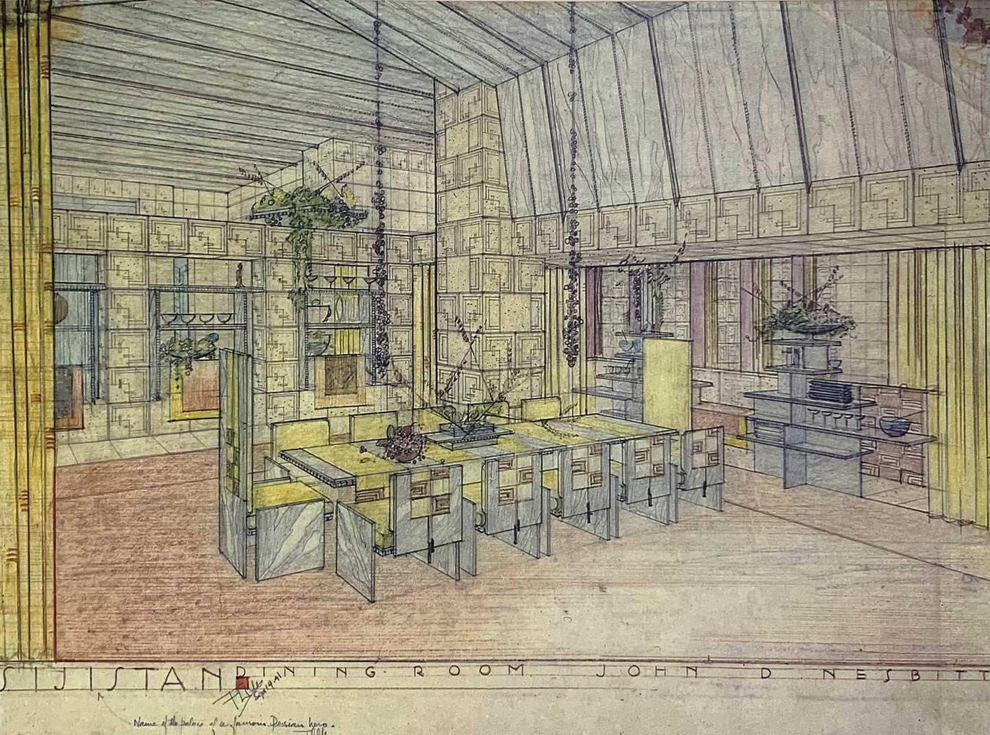 Frank Lloyd WRIGHT Lithograph SIGN "Sijistan" John Nesbitt / Ennis House w/Frame