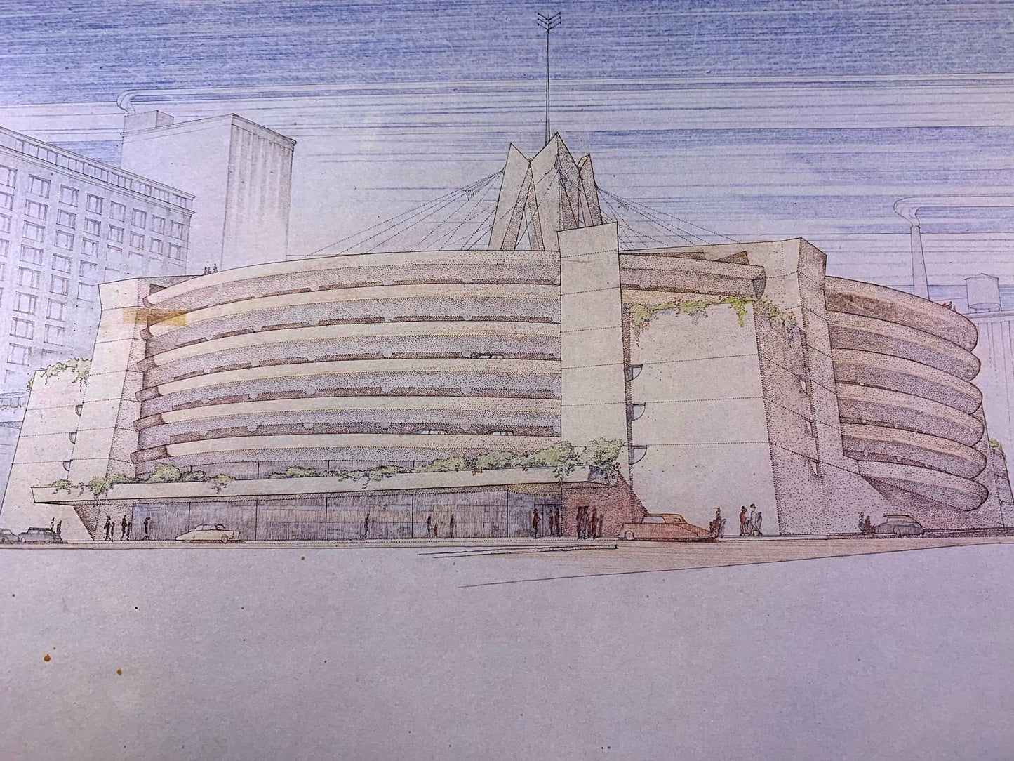 Frank Lloyd WRIGHT Lithograph SIGNED "Edgar J. Kaufmann Garage" Pa w/FRAME