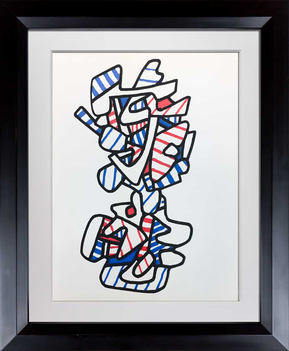 Jean Dubuffet 1973 Red, White, Blue Limited EDITION LITHOGRAPH + Custom Frame