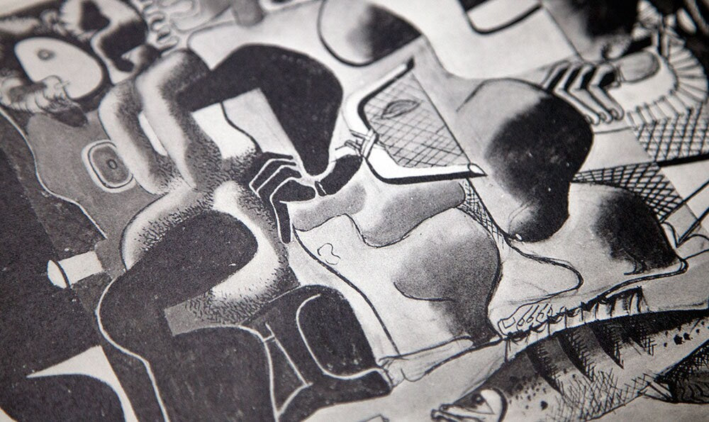 Le CORBUSIER Lithograph SIGNED "Composition with Three Figures" 1923 w/Frame