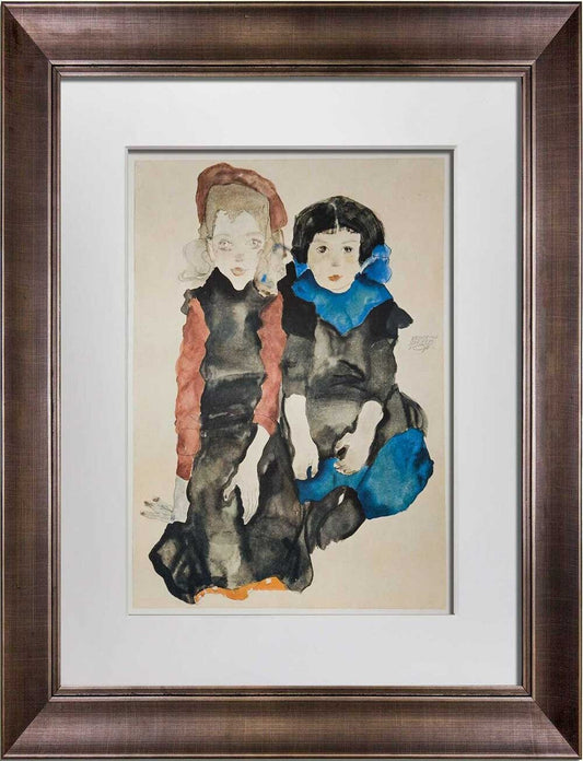 Egon SCHIELE Lithograph “Two Little Girls” SIGNED #‘ed Limited Ed: w/Frame