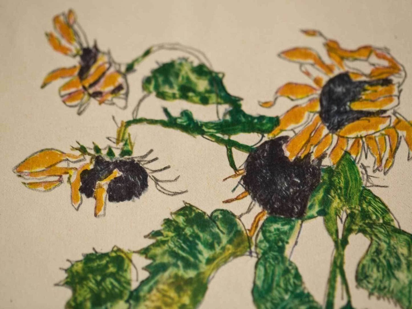 Egon SCHIELE Lithograph “Sunflowers” SIGNED #‘ed LIMITED w/FRAME