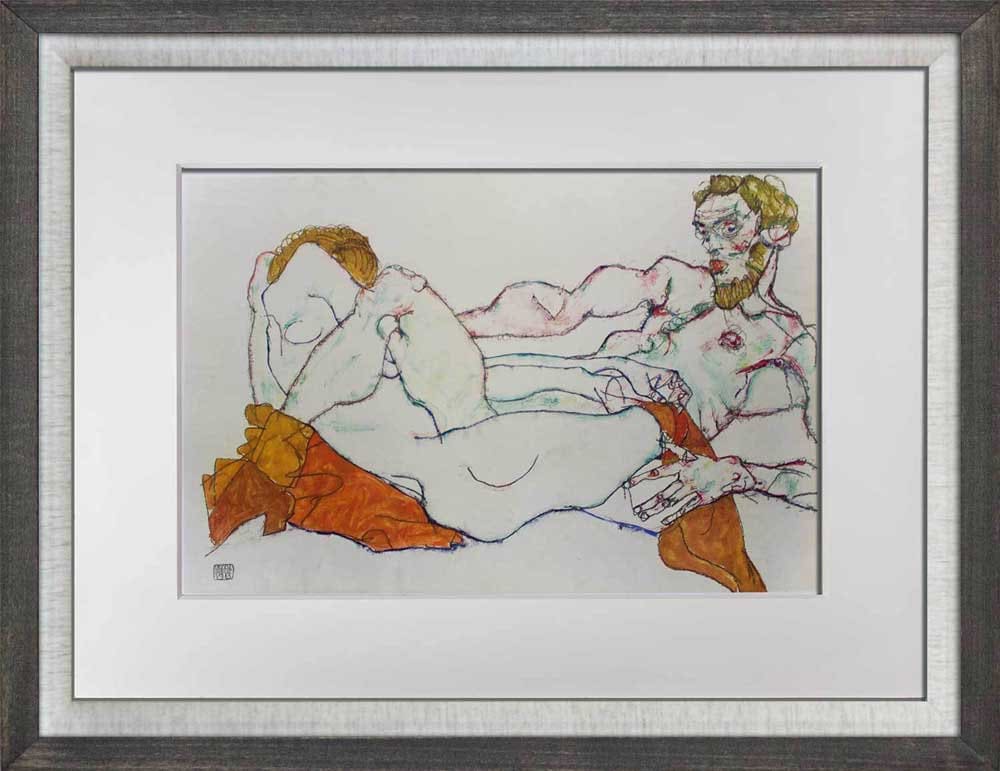 Egon SCHIELE Lithograph Limited Ed. - "Lovers Embracing" ~SIGN w/Frame